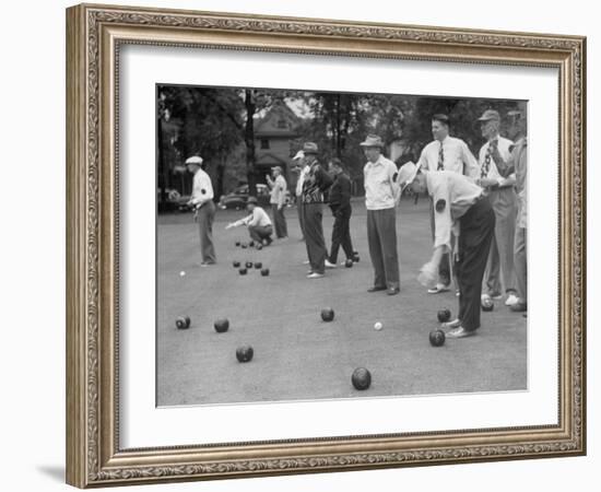 Members of St. Mary's Society Club Play the Italian Game of Bocce on their Court Behind the Club-Margaret Bourke-White-Framed Photographic Print