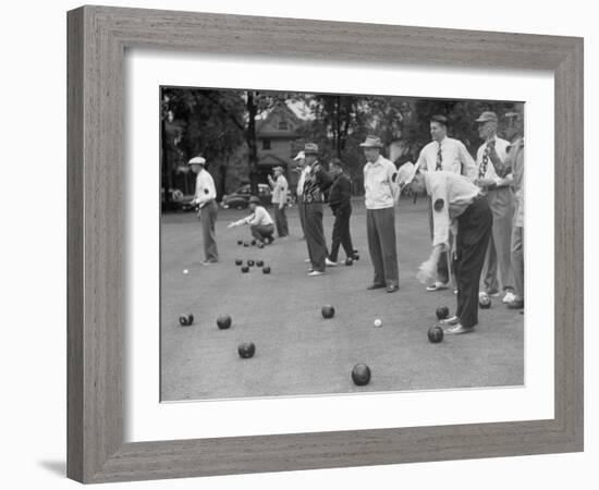 Members of St. Mary's Society Club Play the Italian Game of Bocce on their Court Behind the Club-Margaret Bourke-White-Framed Photographic Print
