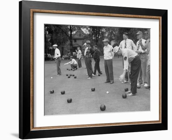 Members of St. Mary's Society Club Play the Italian Game of Bocce on their Court Behind the Club-Margaret Bourke-White-Framed Photographic Print