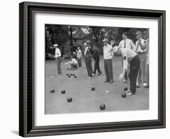 Members of St. Mary's Society Club Play the Italian Game of Bocce on their Court Behind the Club-Margaret Bourke-White-Framed Photographic Print