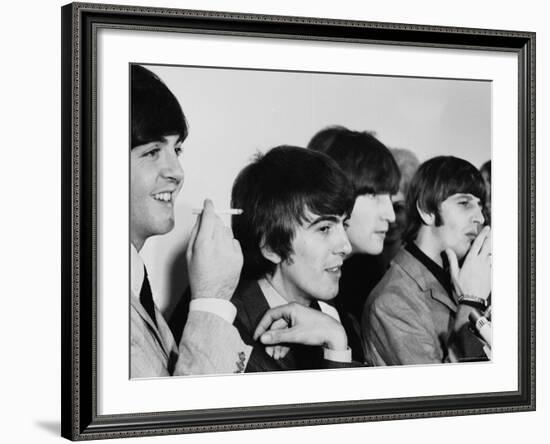 Members of the Beatles During an Interview at Los Angeles International Airport-Bill Ray-Framed Premium Photographic Print