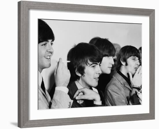 Members of the Beatles During an Interview at Los Angeles International Airport-Bill Ray-Framed Premium Photographic Print