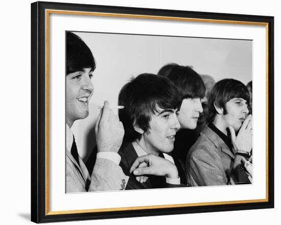 Members of the Beatles During an Interview at Los Angeles International Airport-Bill Ray-Framed Premium Photographic Print