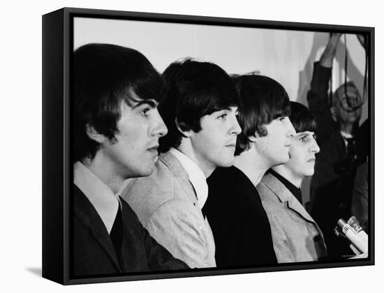 Members of the Beatles During an Interview at Los Angeles International Airport-Bill Ray-Framed Premier Image Canvas