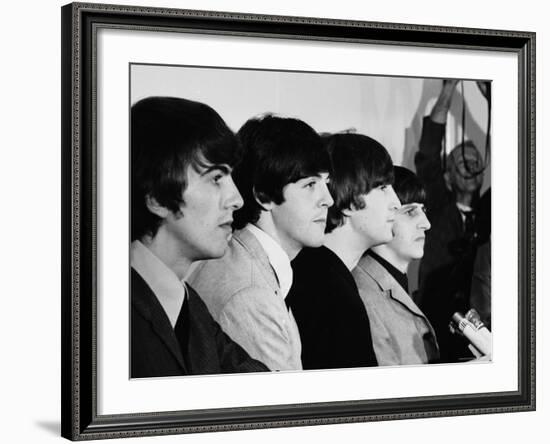 Members of the Beatles During an Interview at Los Angeles International Airport-Bill Ray-Framed Premium Photographic Print