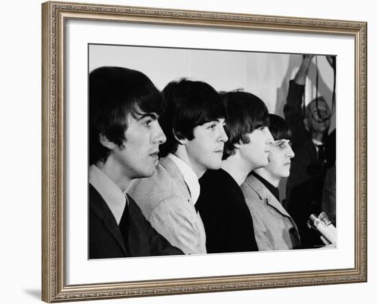 Members of the Beatles During an Interview at Los Angeles International Airport-Bill Ray-Framed Premium Photographic Print