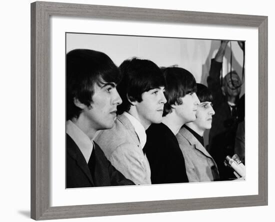 Members of the Beatles During an Interview at Los Angeles International Airport-Bill Ray-Framed Premium Photographic Print