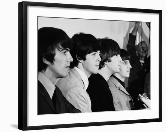 Members of the Beatles During an Interview at Los Angeles International Airport-Bill Ray-Framed Premium Photographic Print