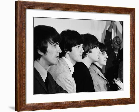 Members of the Beatles During an Interview at Los Angeles International Airport-Bill Ray-Framed Premium Photographic Print