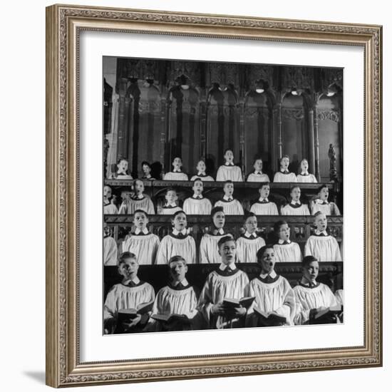 Members of the Boys Choir at St. John the Divine Episcopal Church Singing During Services-Cornell Capa-Framed Photographic Print