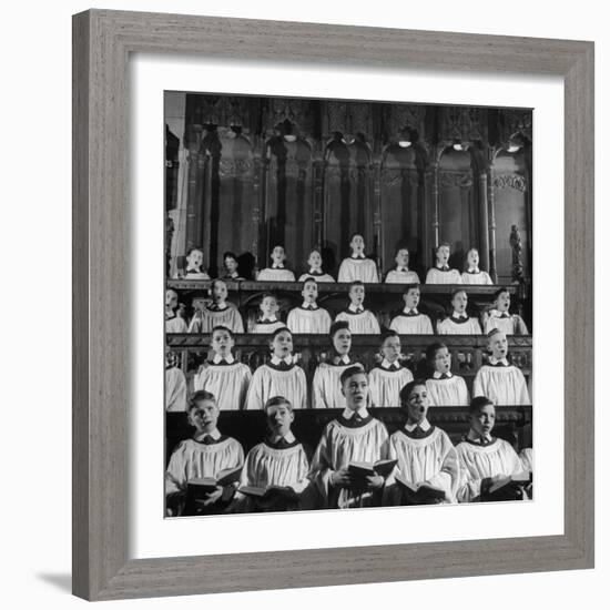 Members of the Boys Choir at St. John the Divine Episcopal Church Singing During Services-Cornell Capa-Framed Photographic Print