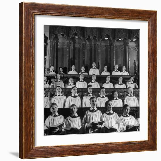 Members of the Boys Choir at St. John the Divine Episcopal Church Singing During Services-Cornell Capa-Framed Photographic Print