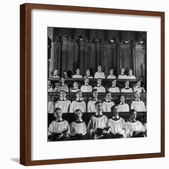 Members of the Boys Choir at St. John the Divine Episcopal Church Singing During Services-Cornell Capa-Framed Photographic Print