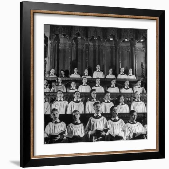 Members of the Boys Choir at St. John the Divine Episcopal Church Singing During Services-Cornell Capa-Framed Photographic Print