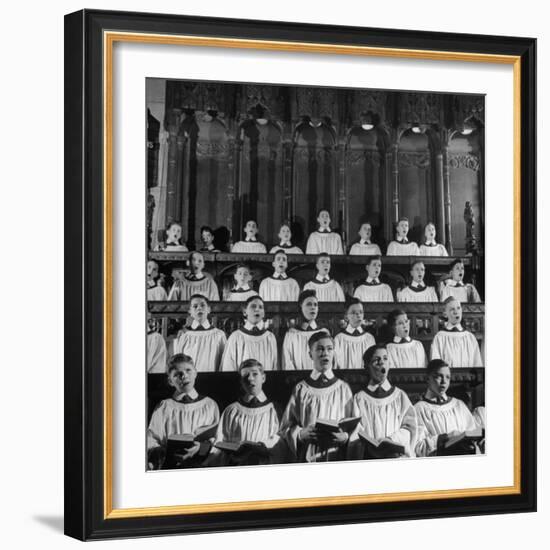 Members of the Boys Choir at St. John the Divine Episcopal Church Singing During Services-Cornell Capa-Framed Photographic Print