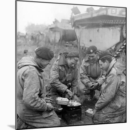 Members of the British 49th Armoured Personnel Carrier Regiment Cooking on the Side of a Road-George Silk-Mounted Photographic Print