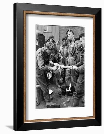 Members of the British 49th Armoured Personnel Carrier Regiment Skin a Rabbit for a Meal-George Silk-Framed Photographic Print