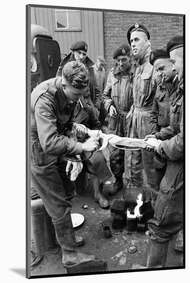 Members of the British 49th Armoured Personnel Carrier Regiment Skin a Rabbit for a Meal-George Silk-Mounted Photographic Print