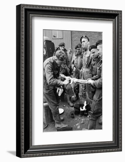 Members of the British 49th Armoured Personnel Carrier Regiment Skin a Rabbit for a Meal-George Silk-Framed Photographic Print