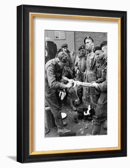 Members of the British 49th Armoured Personnel Carrier Regiment Skin a Rabbit for a Meal-George Silk-Framed Photographic Print