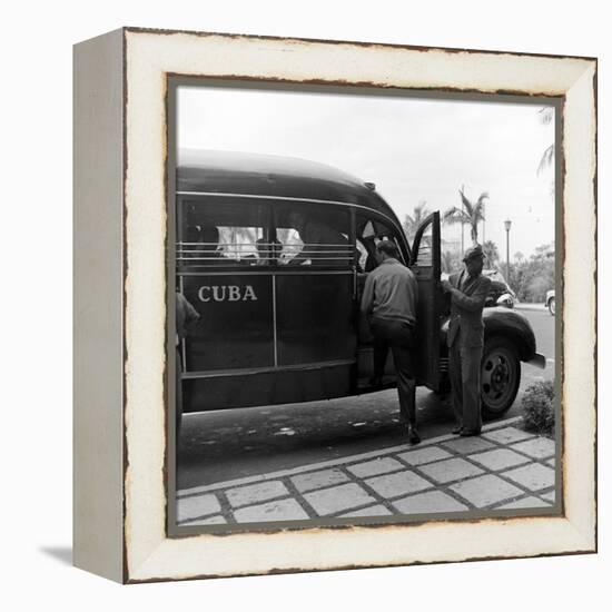 Members of the Brooklyn Dodgers Baseball Team Climb onto a Bus During Spring Training, 1942-William Vandivert-Framed Premier Image Canvas