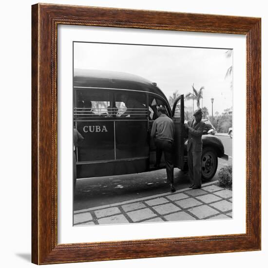 Members of the Brooklyn Dodgers Baseball Team Climb onto a Bus During Spring Training, 1942-William Vandivert-Framed Photographic Print