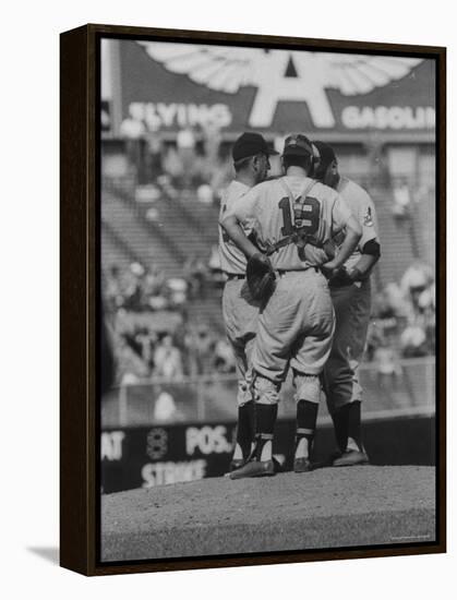 Members of the Cleveland Indians Conferring on the Mound During a Game-Yale Joel-Framed Premier Image Canvas