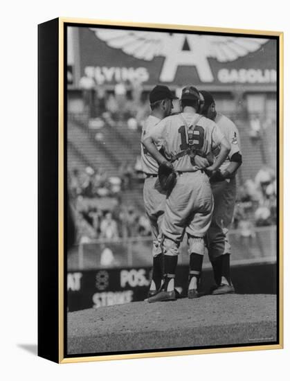 Members of the Cleveland Indians Conferring on the Mound During a Game-Yale Joel-Framed Premier Image Canvas