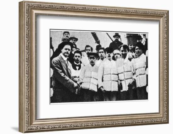 Members of the crew of the Titanic in their life jackets, 1912. Artist: Unknown-Unknown-Framed Photographic Print