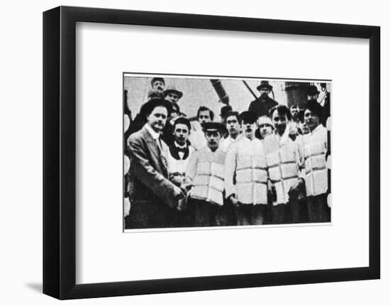 Members of the crew of the Titanic in their life jackets, 1912. Artist: Unknown-Unknown-Framed Photographic Print