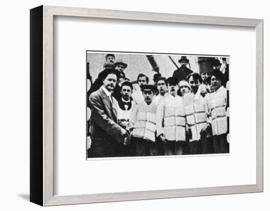 Members of the crew of the Titanic in their life jackets, 1912. Artist: Unknown-Unknown-Framed Photographic Print