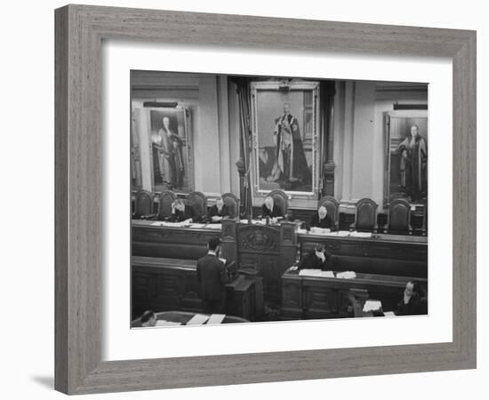 Members of the Fulham Tribunal Listening to Statement by Conscientious Objector-null-Framed Photographic Print