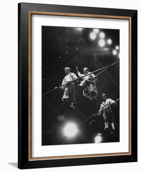 Members of the Great Wallenda Troupe Performing at Shrine Circus-null-Framed Photographic Print