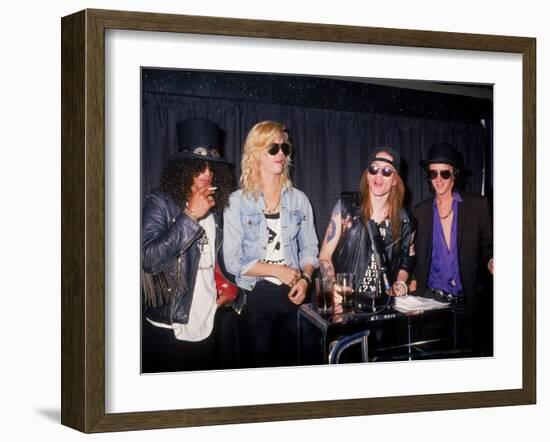 Members of the Rock Group Guns N' Roses Slash, Duff Mckagan, Axl Rose and Izzy Stradlin-null-Framed Premium Photographic Print