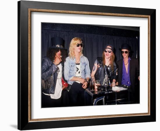 Members of the Rock Group Guns N' Roses Slash, Duff Mckagan, Axl Rose and Izzy Stradlin-null-Framed Premium Photographic Print