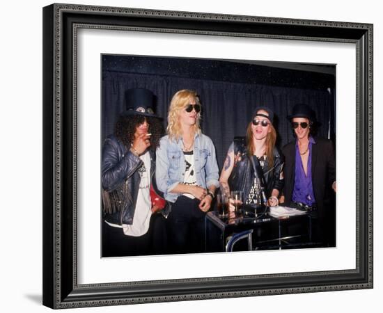 Members of the Rock Group Guns N' Roses Slash, Duff Mckagan, Axl Rose and Izzy Stradlin--Framed Premium Photographic Print