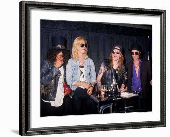 Members of the Rock Group Guns N' Roses Slash, Duff Mckagan, Axl Rose and Izzy Stradlin-null-Framed Premium Photographic Print