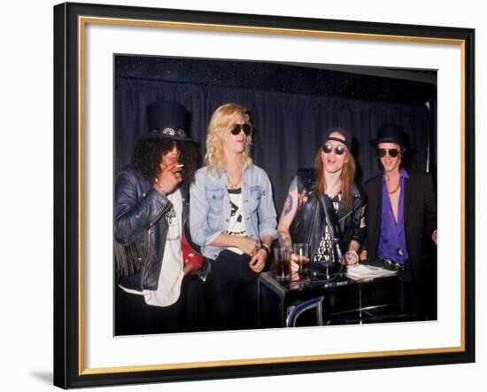 Members of the Rock Group Guns N' Roses Slash, Duff Mckagan, Axl Rose and Izzy Stradlin-null-Framed Premium Photographic Print