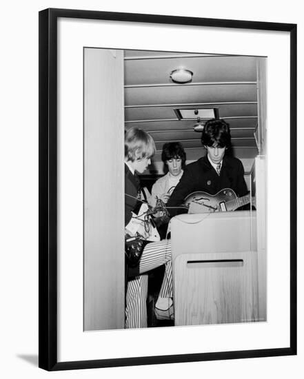 Members of the Rolling Stones Checking Their Instruments Before a Concert at Forest Hills Stadium-Walter Daran-Framed Premium Photographic Print