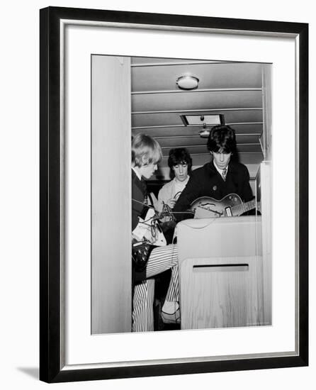 Members of the Rolling Stones Checking Their Instruments Before a Concert at Forest Hills Stadium-Walter Daran-Framed Premium Photographic Print
