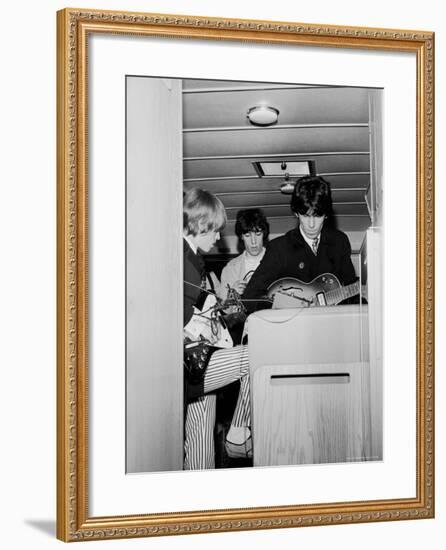 Members of the Rolling Stones Checking Their Instruments Before a Concert at Forest Hills Stadium-Walter Daran-Framed Premium Photographic Print