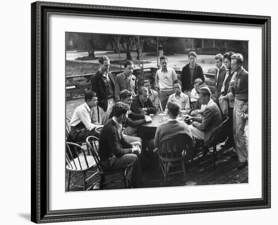 Members of the Throop Club Playing a Poker Game in the Courtyard of their Club Building-Bernard Hoffman-Framed Photographic Print