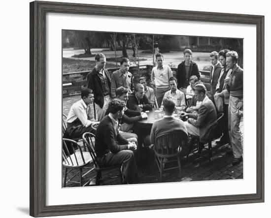 Members of the Throop Club Playing a Poker Game in the Courtyard of their Club Building-Bernard Hoffman-Framed Photographic Print