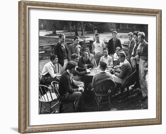 Members of the Throop Club Playing a Poker Game in the Courtyard of their Club Building-Bernard Hoffman-Framed Photographic Print