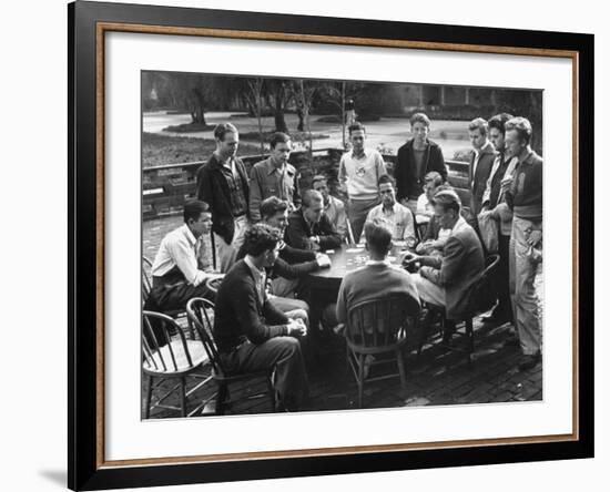 Members of the Throop Club Playing a Poker Game in the Courtyard of their Club Building-Bernard Hoffman-Framed Photographic Print