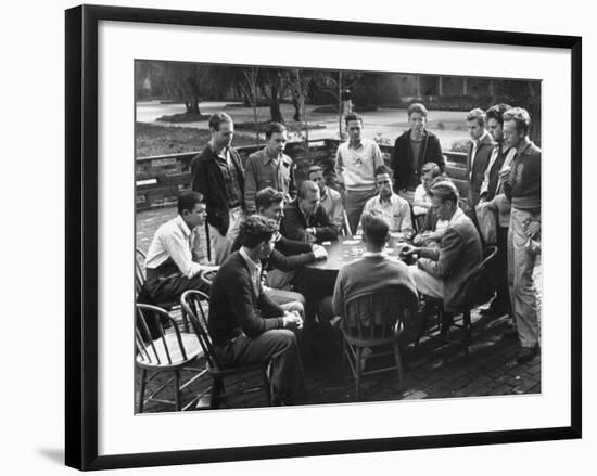 Members of the Throop Club Playing a Poker Game in the Courtyard of their Club Building-Bernard Hoffman-Framed Photographic Print