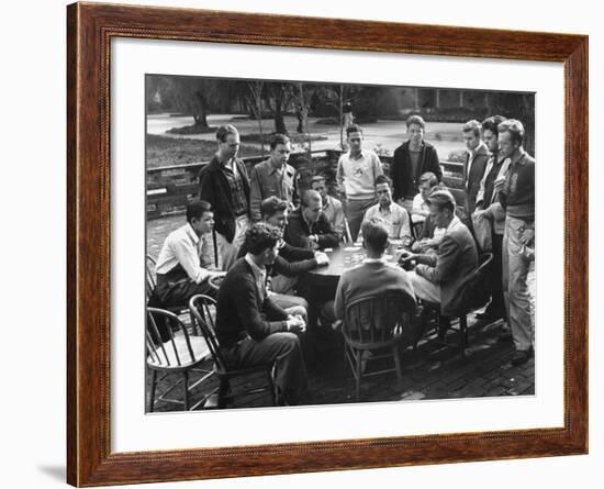 Members of the Throop Club Playing a Poker Game in the Courtyard of their Club Building-Bernard Hoffman-Framed Photographic Print