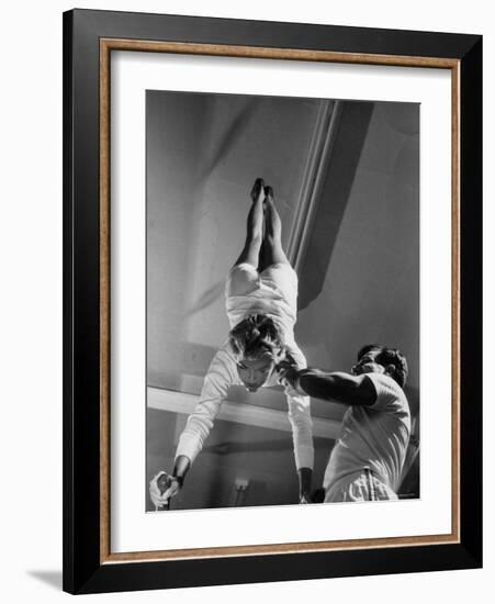 Members of the Us Women's Ski Team Practicing Gymnastics to Get Ready For the Ski Season-Peter Stackpole-Framed Photographic Print