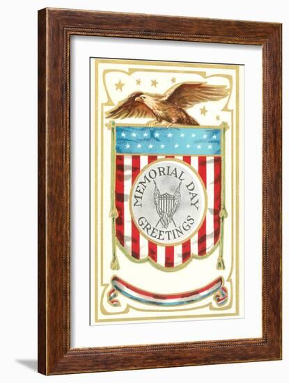 Memorial Day Greetings, Eagle with Banner-null-Framed Premium Giclee Print