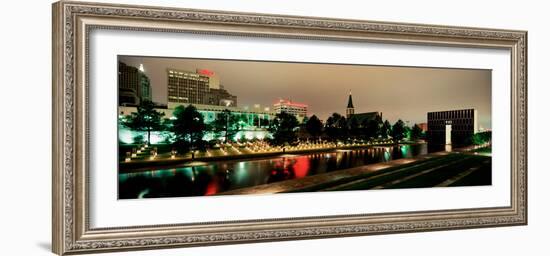 Memorial Lit Up at Dusk, Oklahoma City National Memorial, Alfred P. Murrah Federal Building-null-Framed Photographic Print